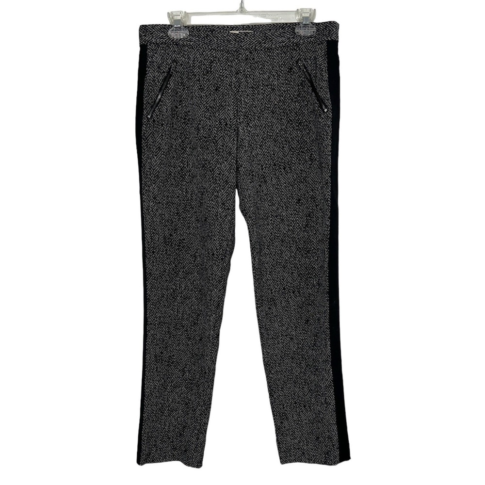 Rebecca Taylor Trousers Womens 12 Black White Tweed Print Tuxedo Stripe Ankle